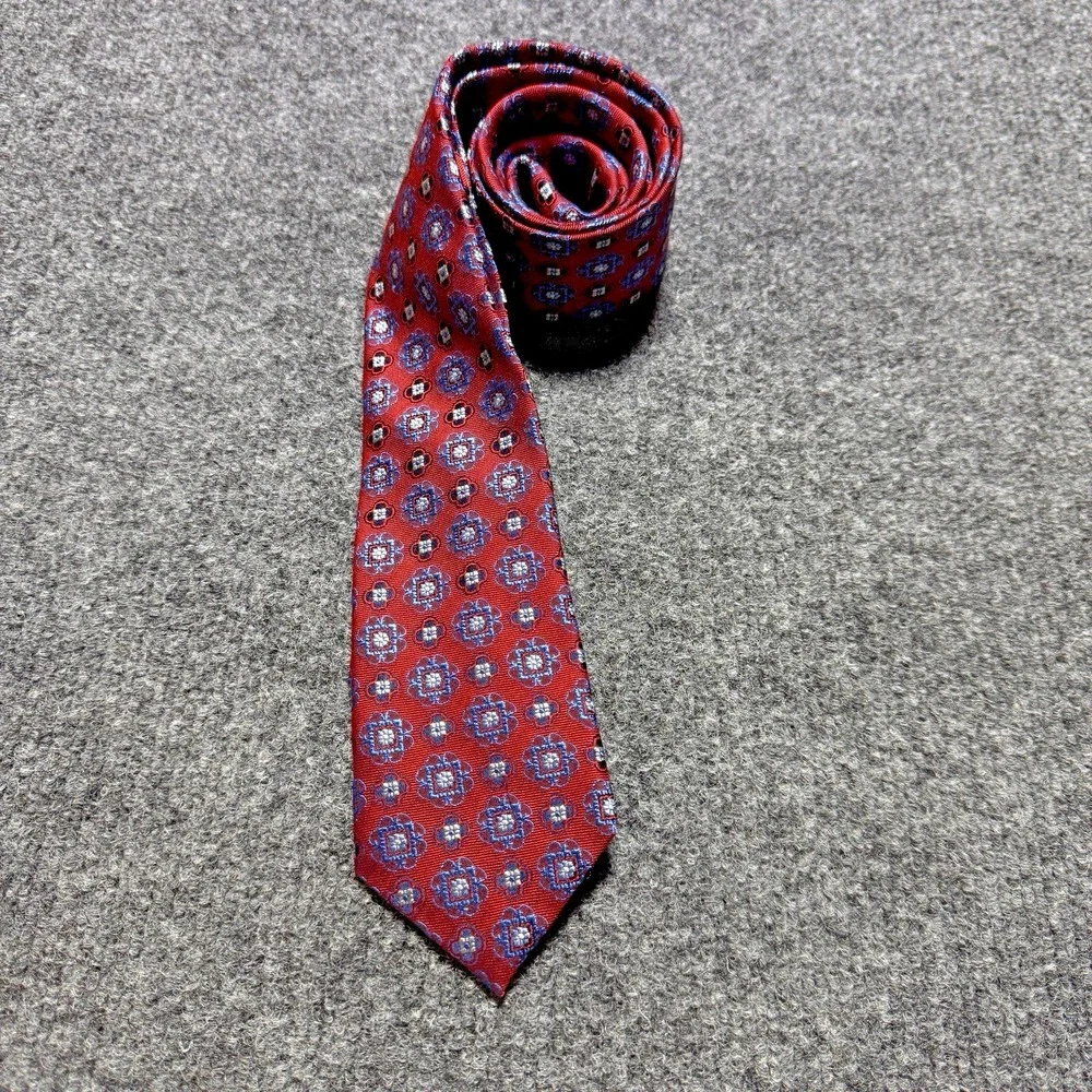 Jos. A. Bank Tie Mens OS Red Blue Geometric Medallion 1905 Collection Preppy Ivy